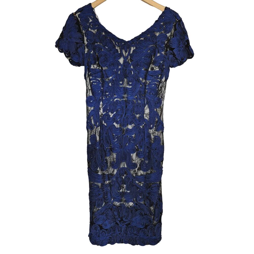 JS Collections Royal Blue Floral Lace Midi Dress